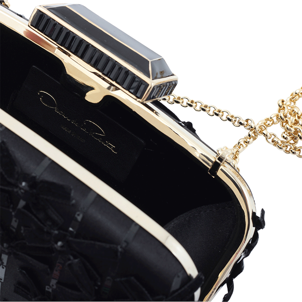 OSCAR DE LA RENTA-Goa Embroidered Velvet Bow Clutch-BLACK