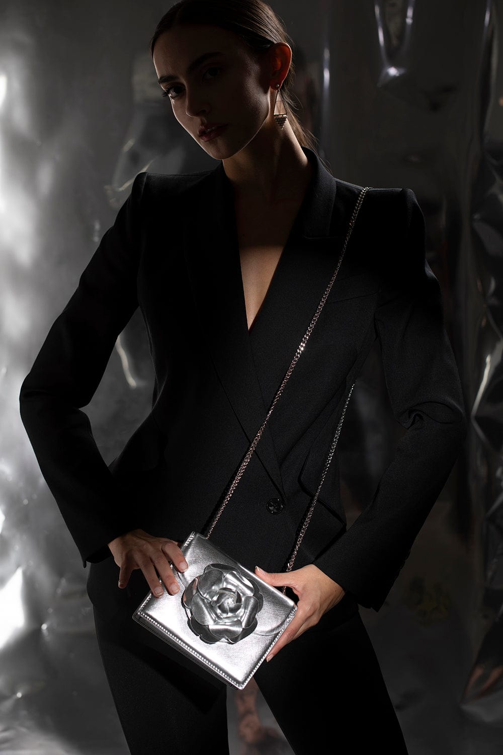 OSCAR DE LA RENTA-Tro Bag - Silver Leather-SILVER