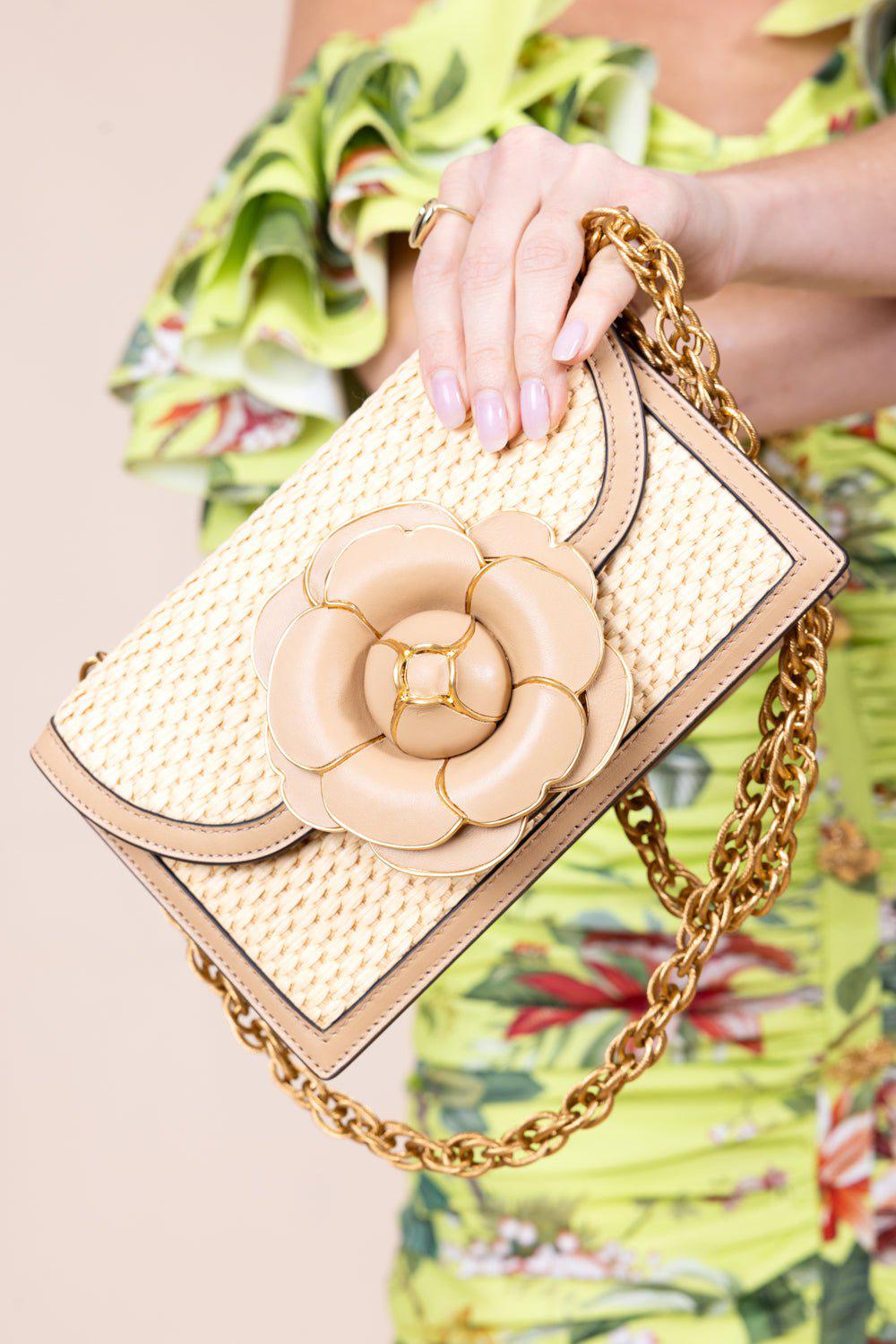 OSCAR DE LA RENTA-Classic Tro Bag - Beige Raffia-BEIGE