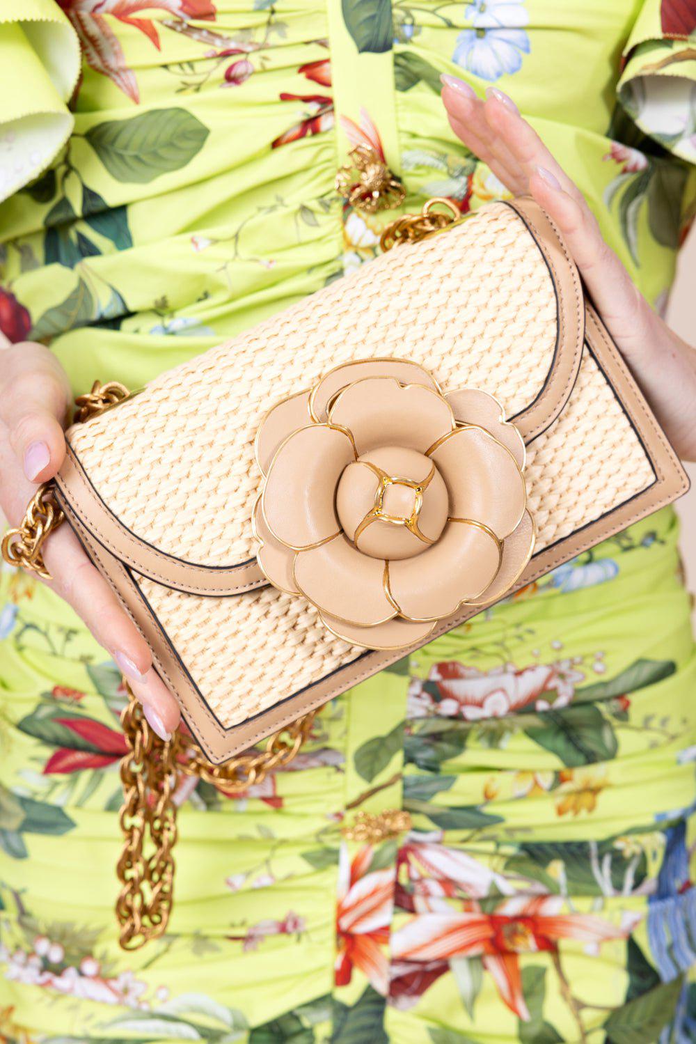 OSCAR DE LA RENTA-Classic Tro Bag - Beige Raffia-BEIGE