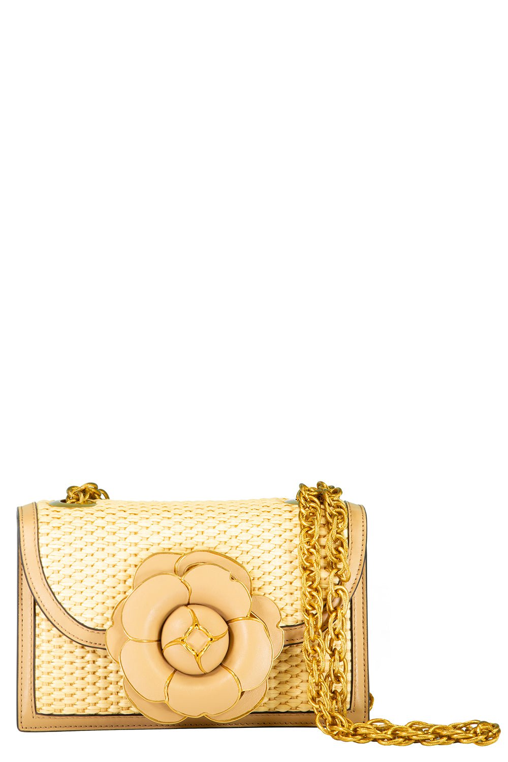 OSCAR DE LA RENTA-Classic Tro Bag - Beige Raffia-BEIGE