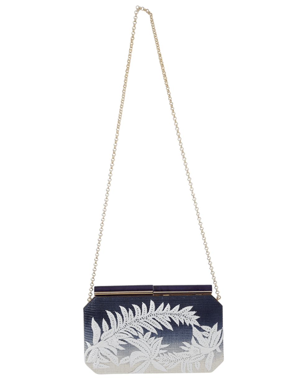 OSCAR DE LA RENTA-Saya Floral Embroidered Raffia Clutch-BLUE