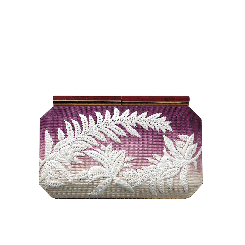 OSCAR DE LA RENTA-Saya Floral Embroidered Raffia Clutch-MAGENTA