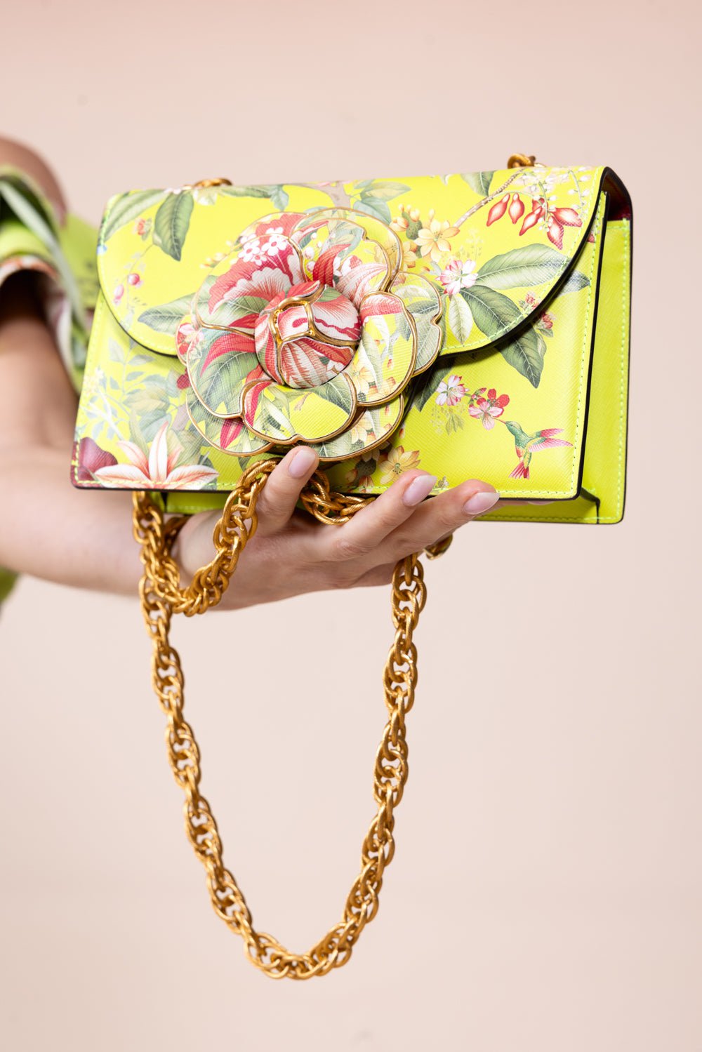 OSCAR DE LA RENTA-Classic Tro Bag - Flora Fauna-NEON YLW