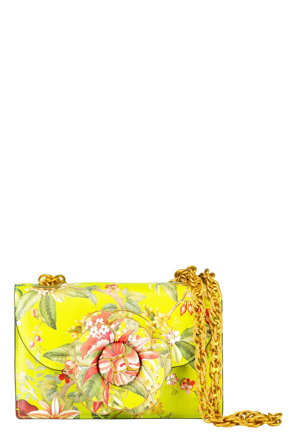 OSCAR DE LA RENTA-Classic Tro Bag - Flora Fauna-NEON YLW