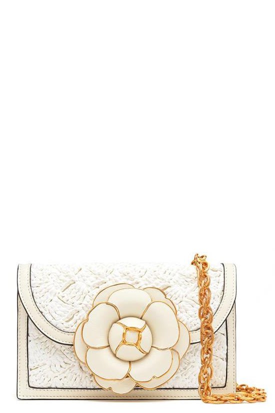 OSCAR DE LA RENTA-Classic Tro Bag - White Raffia-WHITE