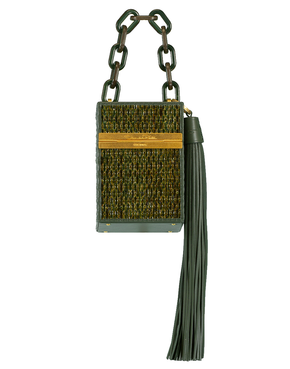 OSCAR DE LA RENTA-Raffia Alibi Box Bag-BASIL