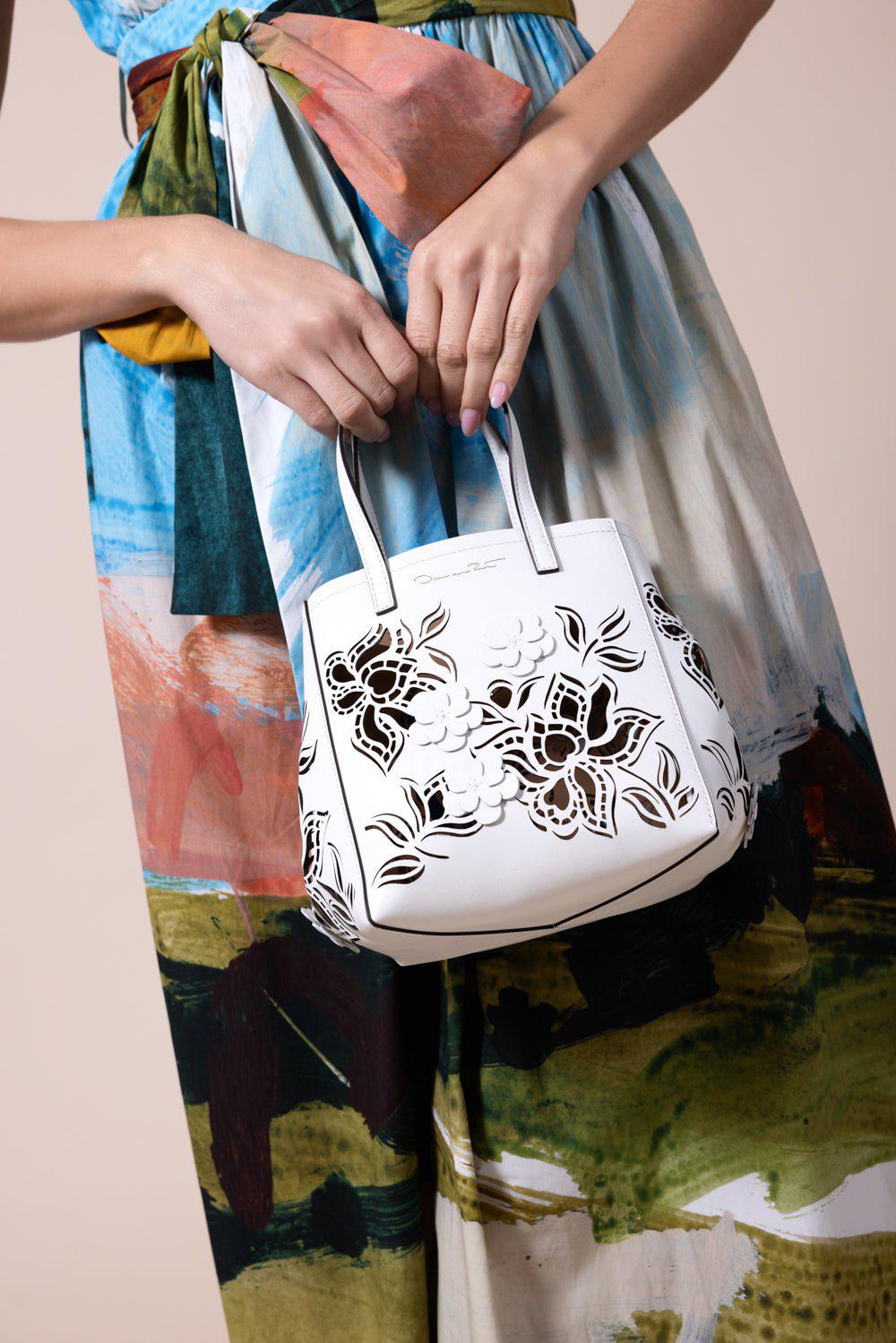 OSCAR DE LA RENTA-Small Laser Cut Floral Tote-IVRYFLWR
