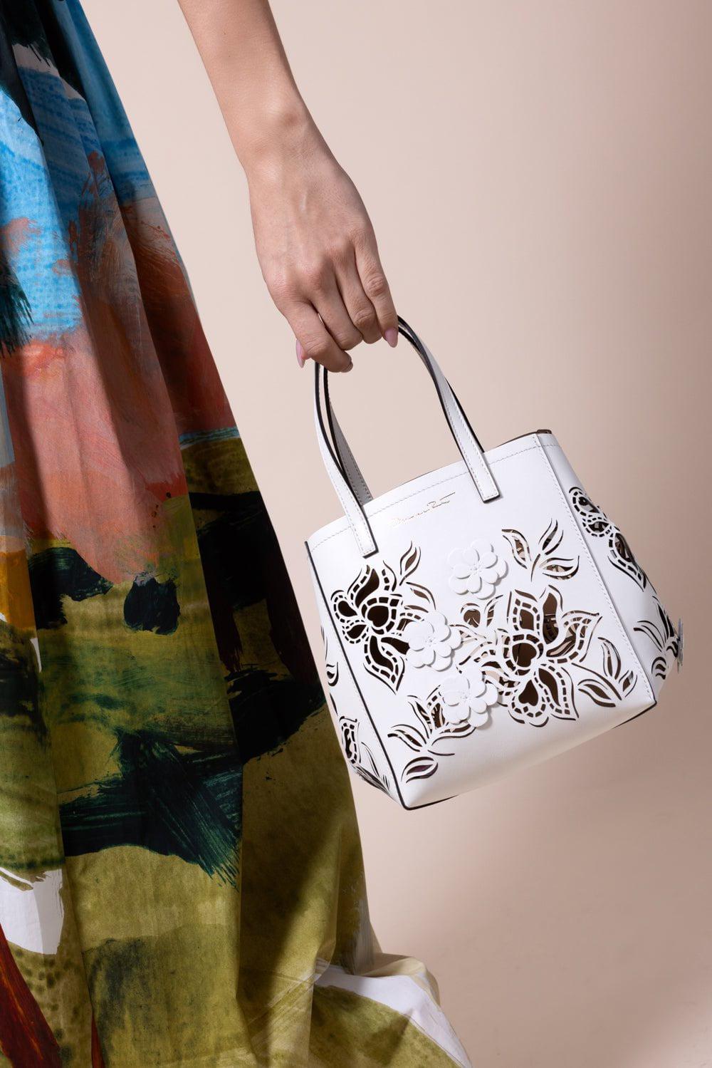 OSCAR DE LA RENTA-Small Laser Cut Floral Tote-IVRYFLWR