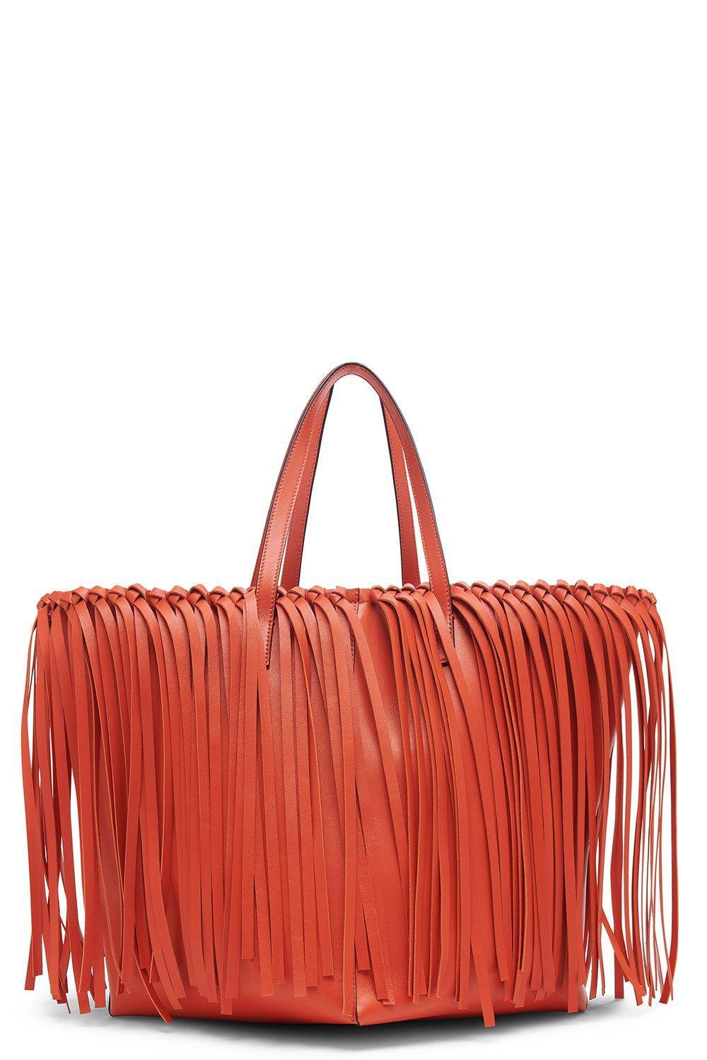 OSCAR DE LA RENTA-Medium Square Fringe Tote-SIENNA