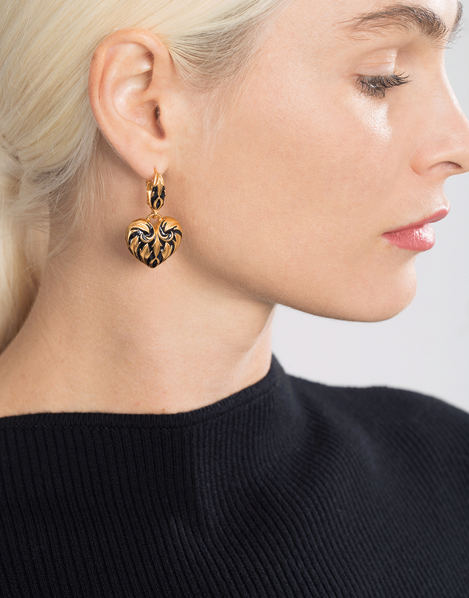 OSCAR DE LA RENTA-Painted Heart Earrings-BLACK