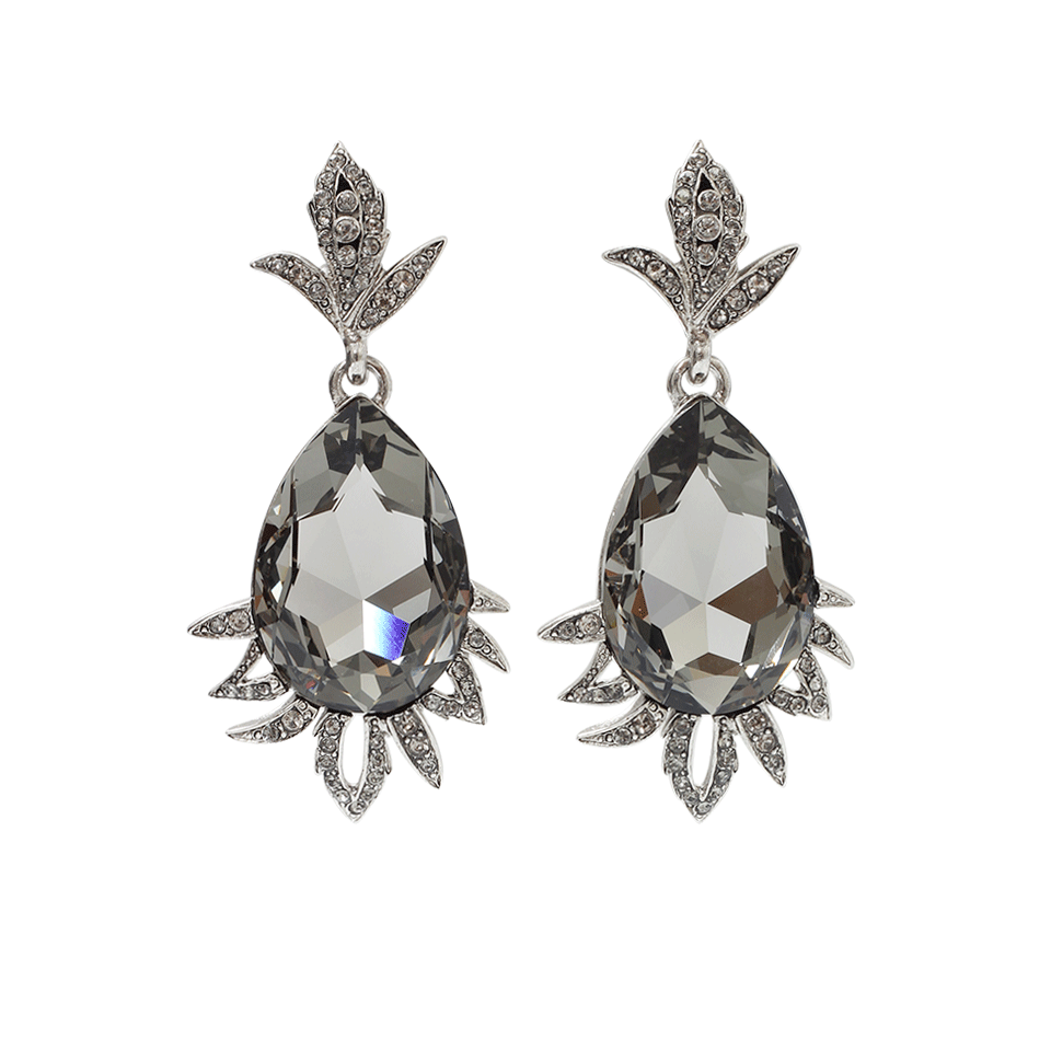 OSCAR DE LA RENTA-Pear Stone Clip Earrings-BLACK