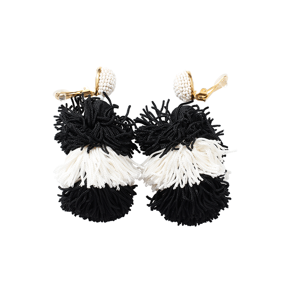 OSCAR DE LA RENTA-Tiered Tassel Earrings-BLK/WHT