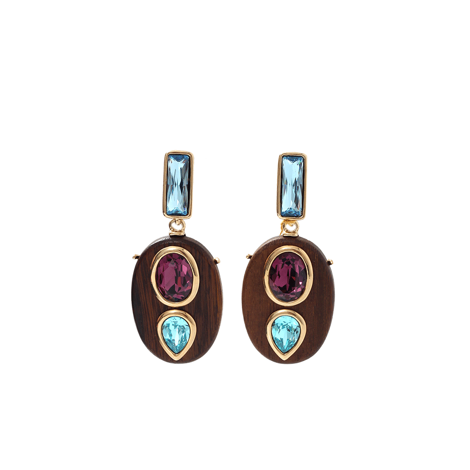 OSCAR DE LA RENTA-Wooden Crystal Clip-On Earrings-CAPRI