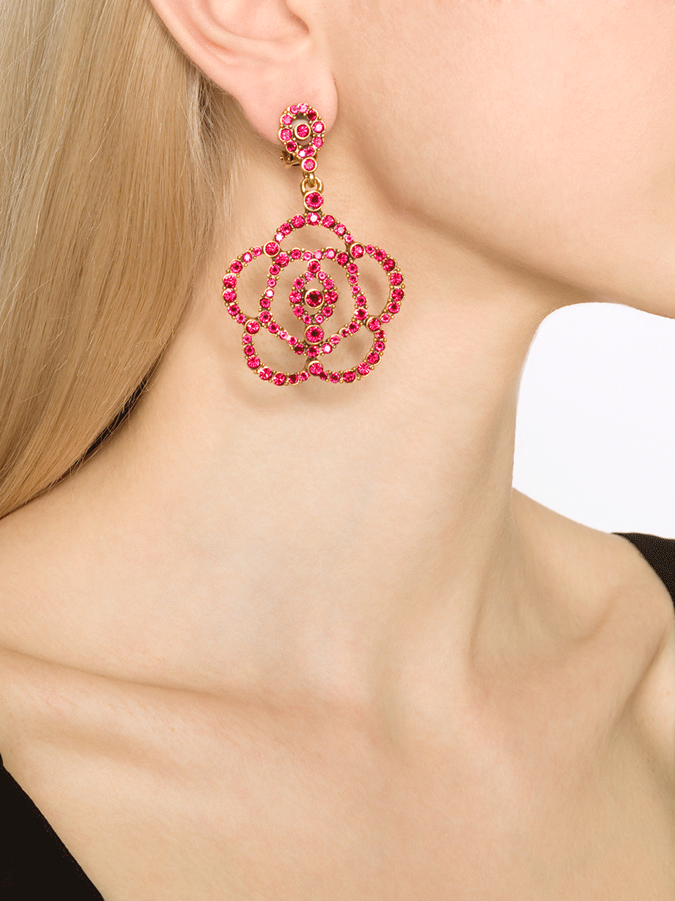 OSCAR DE LA RENTA-Pave Flower Clip Earring-CLARET