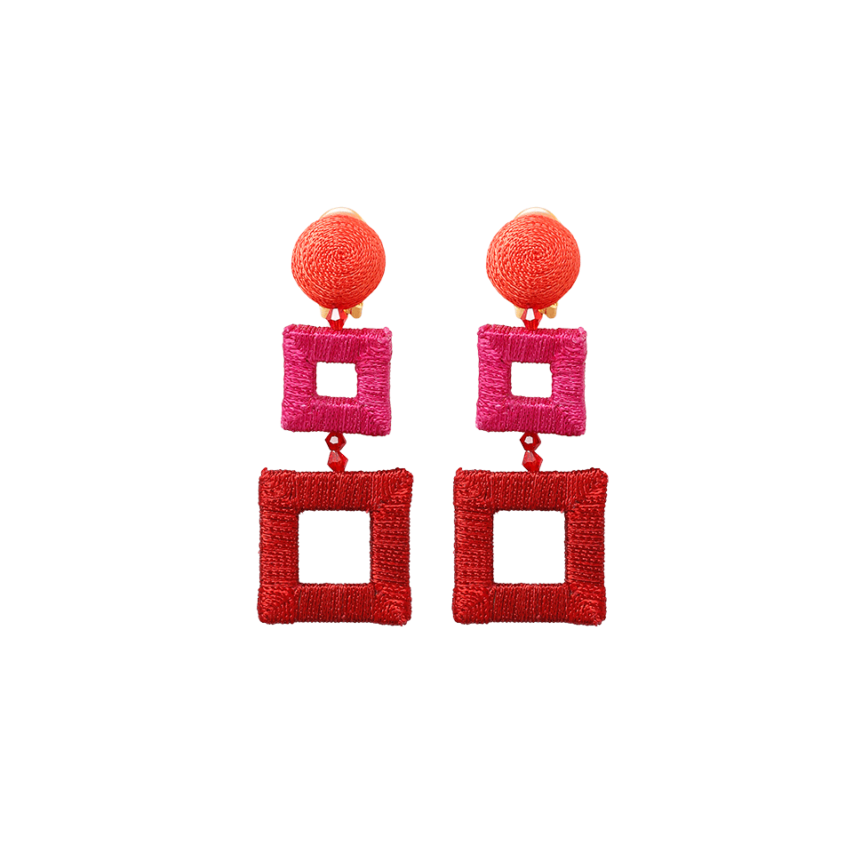 OSCAR DE LA RENTA-Double Square Wrapped Earrings-CORAL
