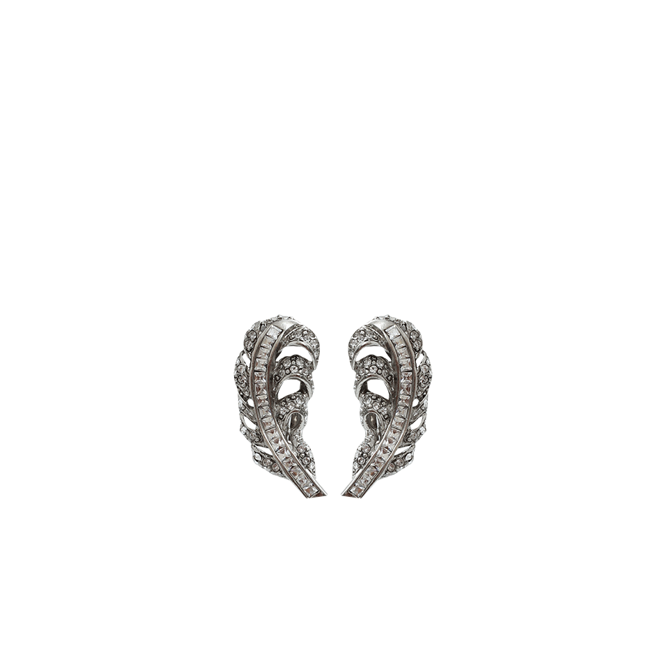OSCAR DE LA RENTA-Swarovski Crystal Feather Earrings-CRY/SLVR