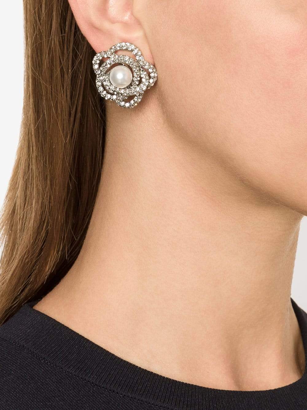 OSCAR DE LA RENTA-Pearl Button Clip Earrings-CRYS/SLV