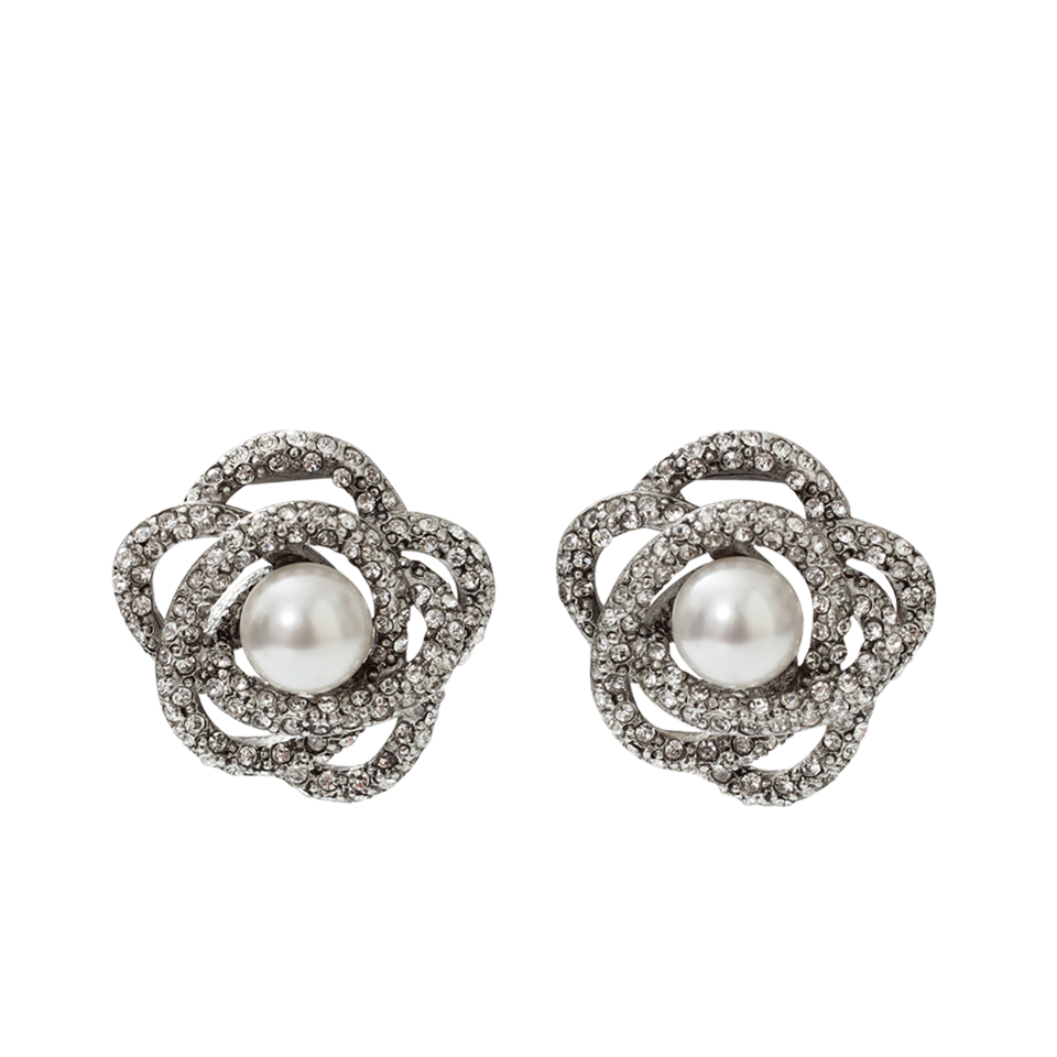 OSCAR DE LA RENTA-Pearl Button Clip Earrings-CRYS/SLV