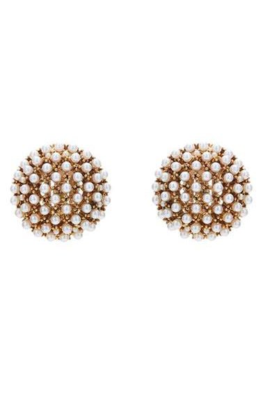 OSCAR DE LA RENTA-Pearl Dome Earrings - Gold-GOLD