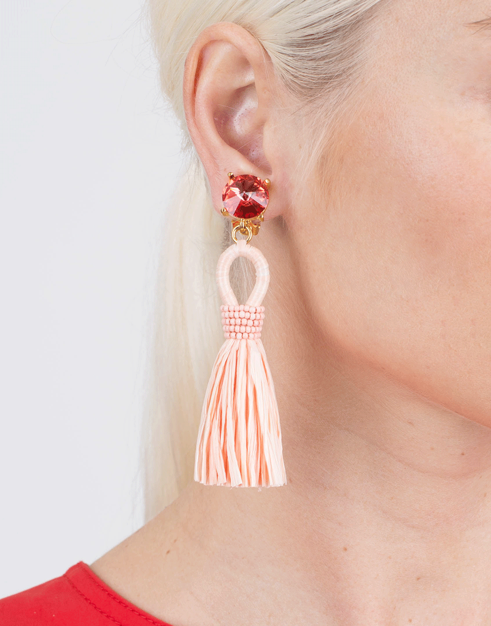 OSCAR DE LA RENTA-Raffia Tassel Earrings-GRAPEFRU