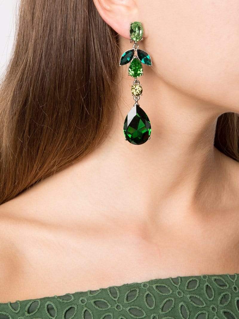OSCAR DE LA RENTA-Teardrop Clip-On Earrings-GREEN