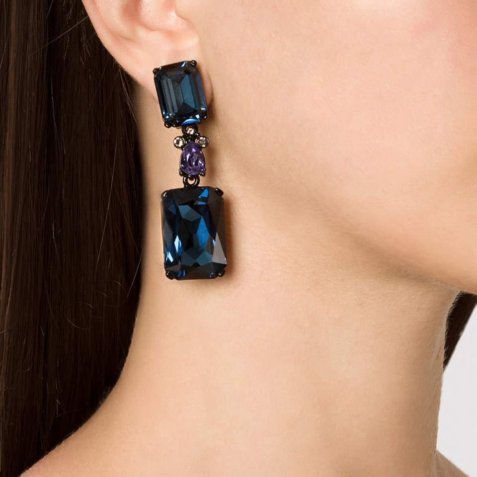 OSCAR DE LA RENTA-Large Octagon Stone Clip Earrings-NAVY/BLACK