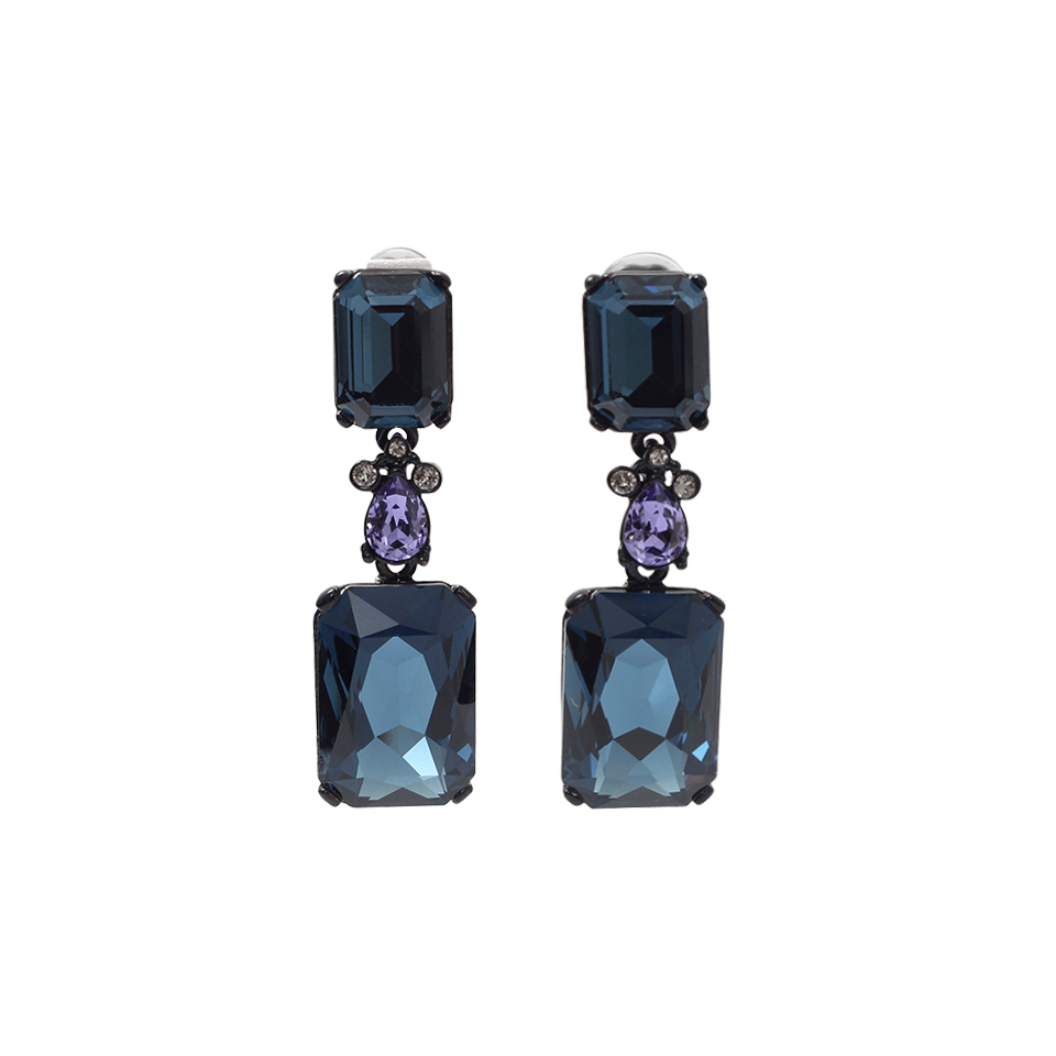 OSCAR DE LA RENTA-Large Octagon Stone Clip Earrings-NAVY/BLACK