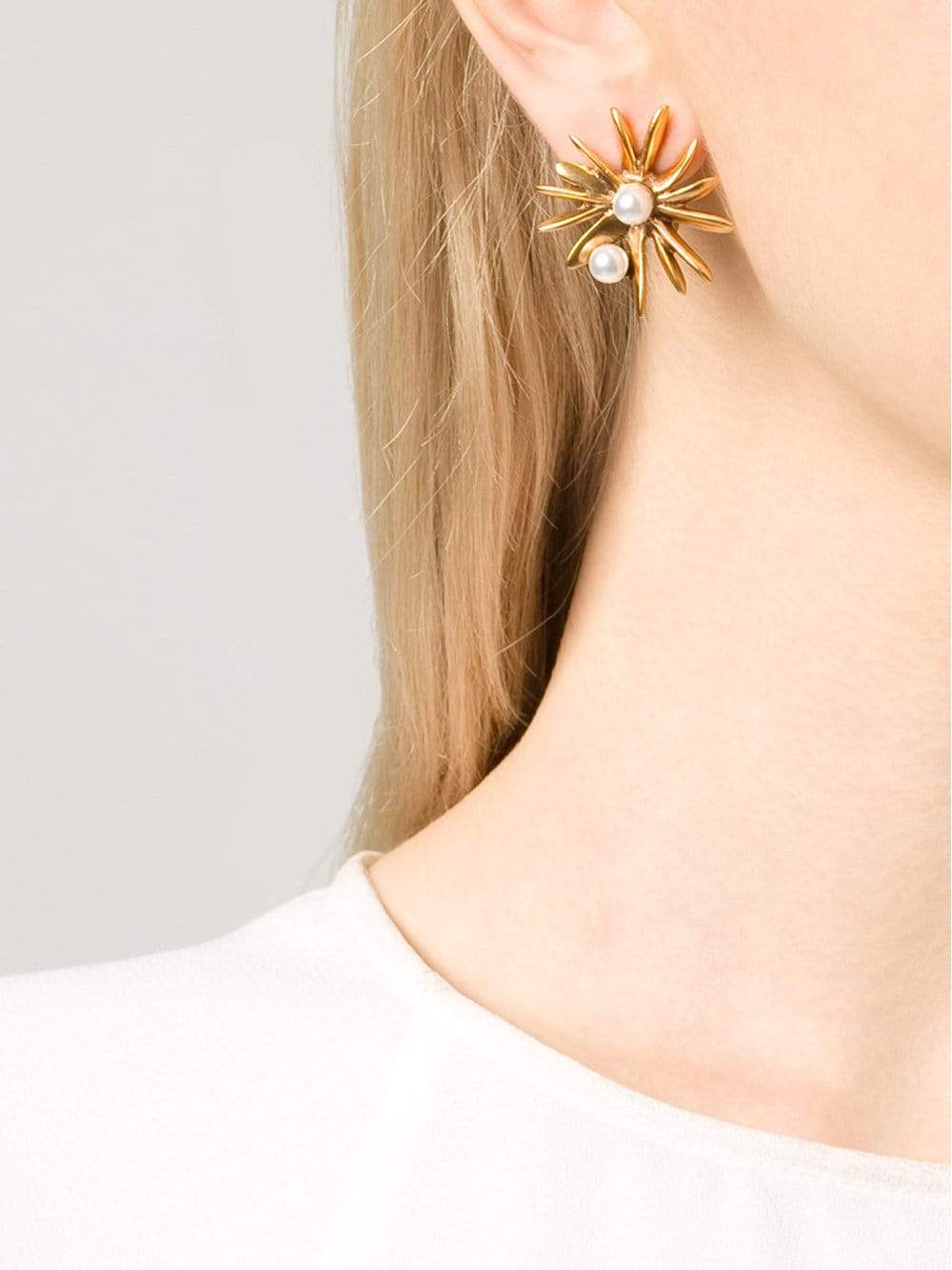 OSCAR DE LA RENTA-Starburst Button Clip Earrings-PRL/GLD