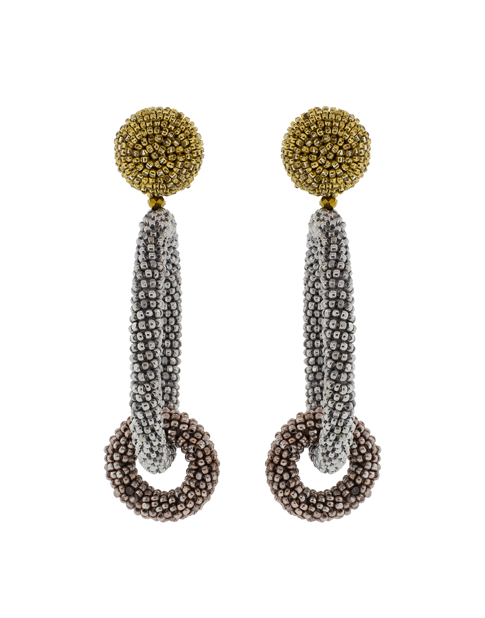 OSCAR DE LA RENTA-Two Tone Double Hoop Beaded Earrings-SILVER