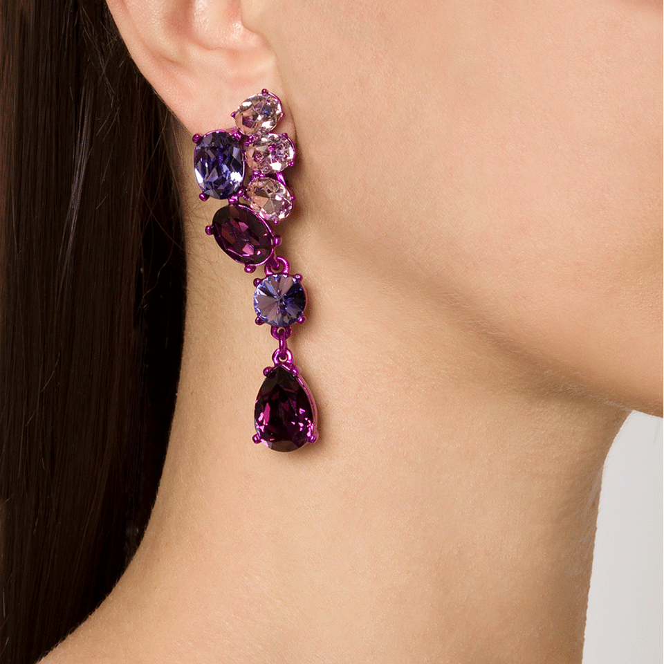 OSCAR DE LA RENTA-Asymmetrical Crystal Clip Earrings-VIOLET