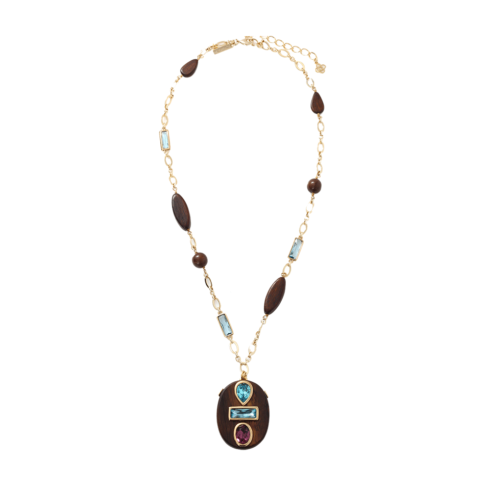 OSCAR DE LA RENTA-Wooden Crystal Pendant Necklace-CAPRI