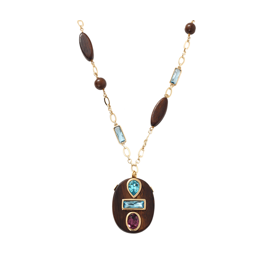 OSCAR DE LA RENTA-Wooden Crystal Pendant Necklace-CAPRI