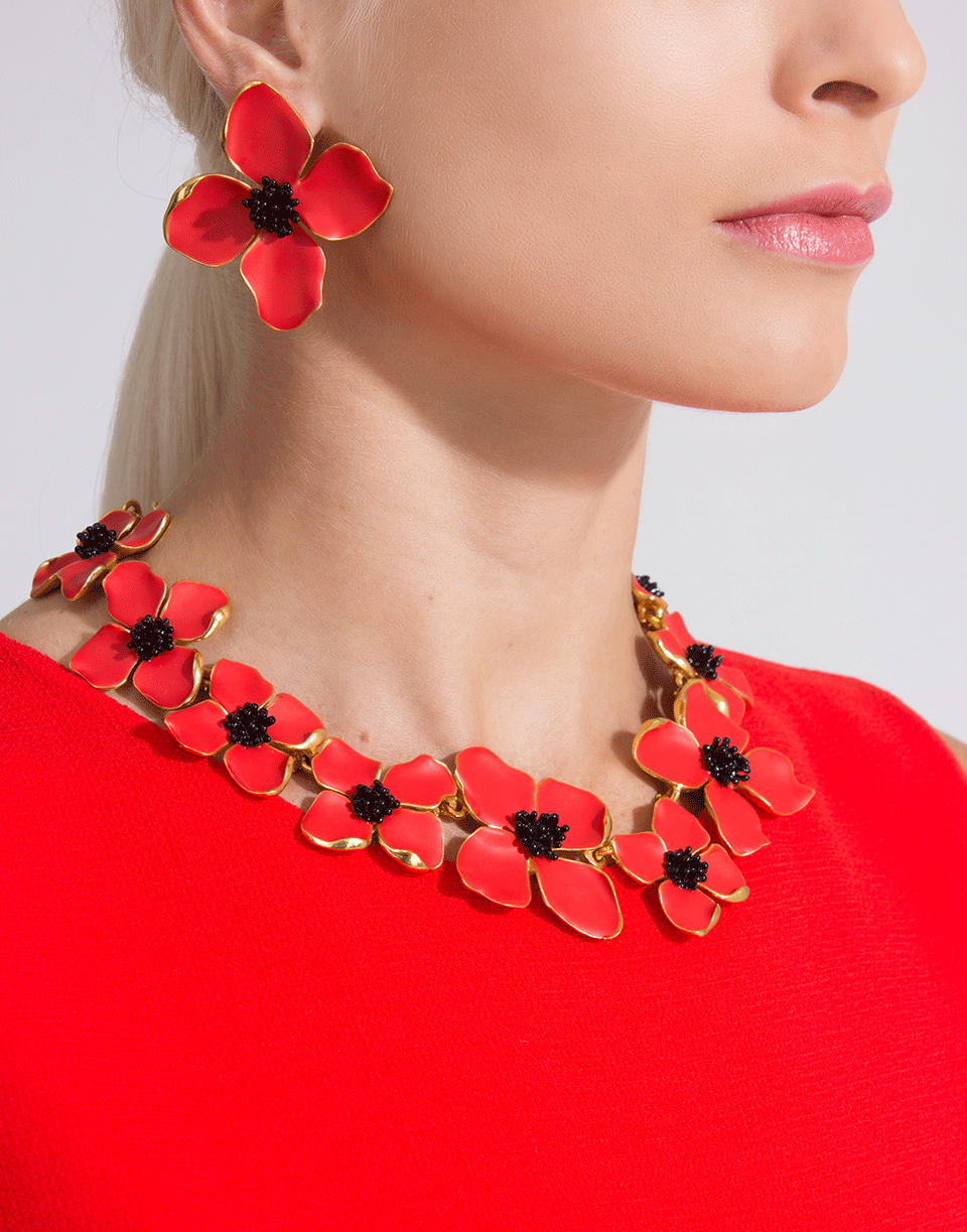 OSCAR DE LA RENTA-Painted Flower Necklace-CAYENNE