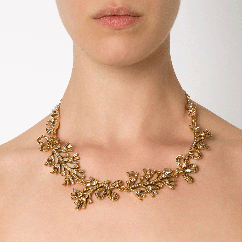 OSCAR DE LA RENTA-Floral Baguette Necklace-CRYS/GLD