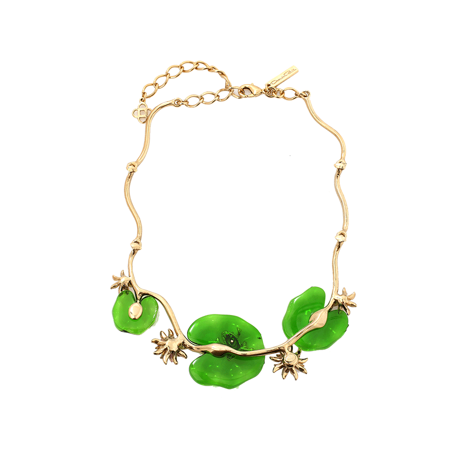 OSCAR DE LA RENTA-Resin Lily Necklace-GRN/GOLD