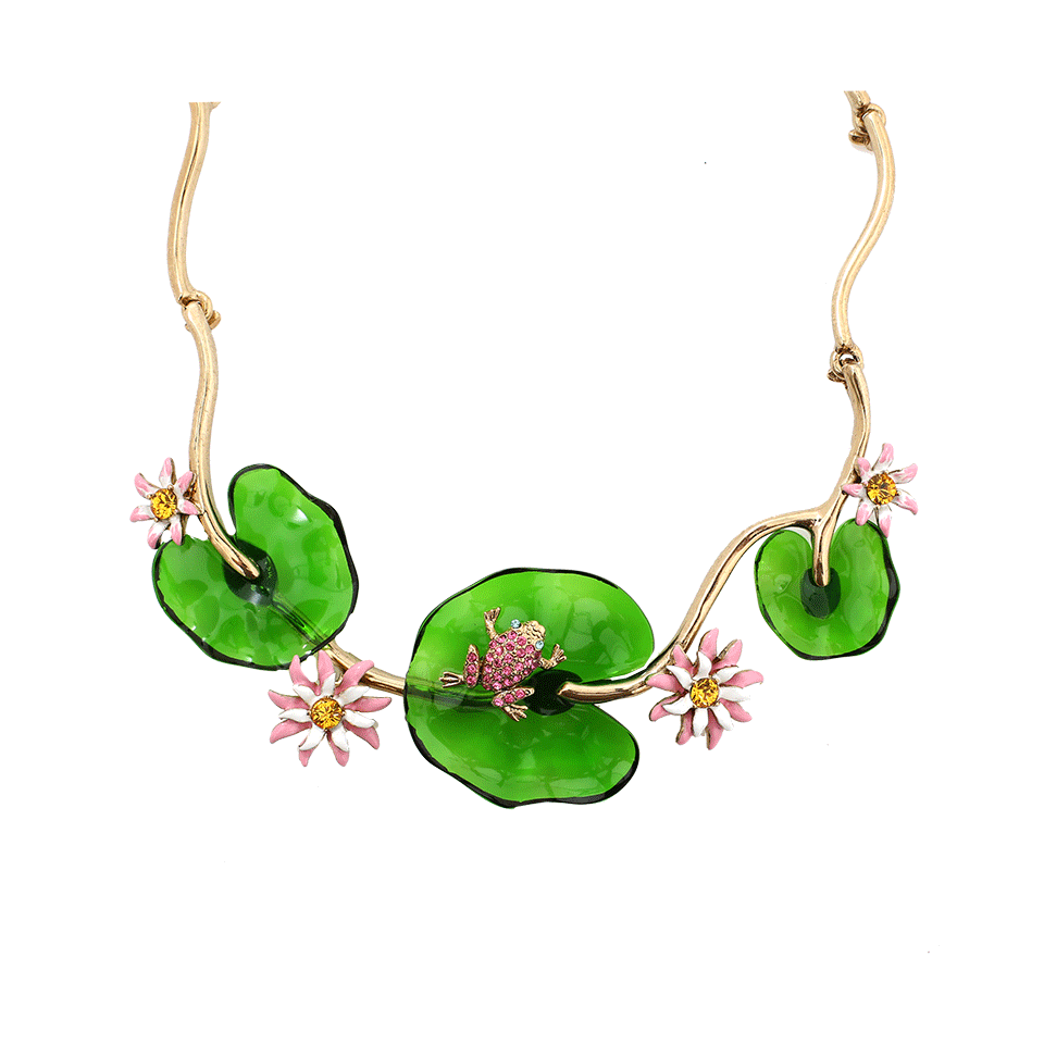 OSCAR DE LA RENTA-Resin Lily Necklace-GRN/GOLD