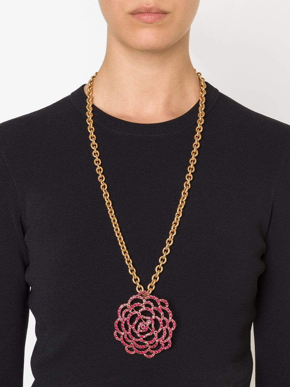 OSCAR DE LA RENTA-Flower Brooch Necklace-CLARET