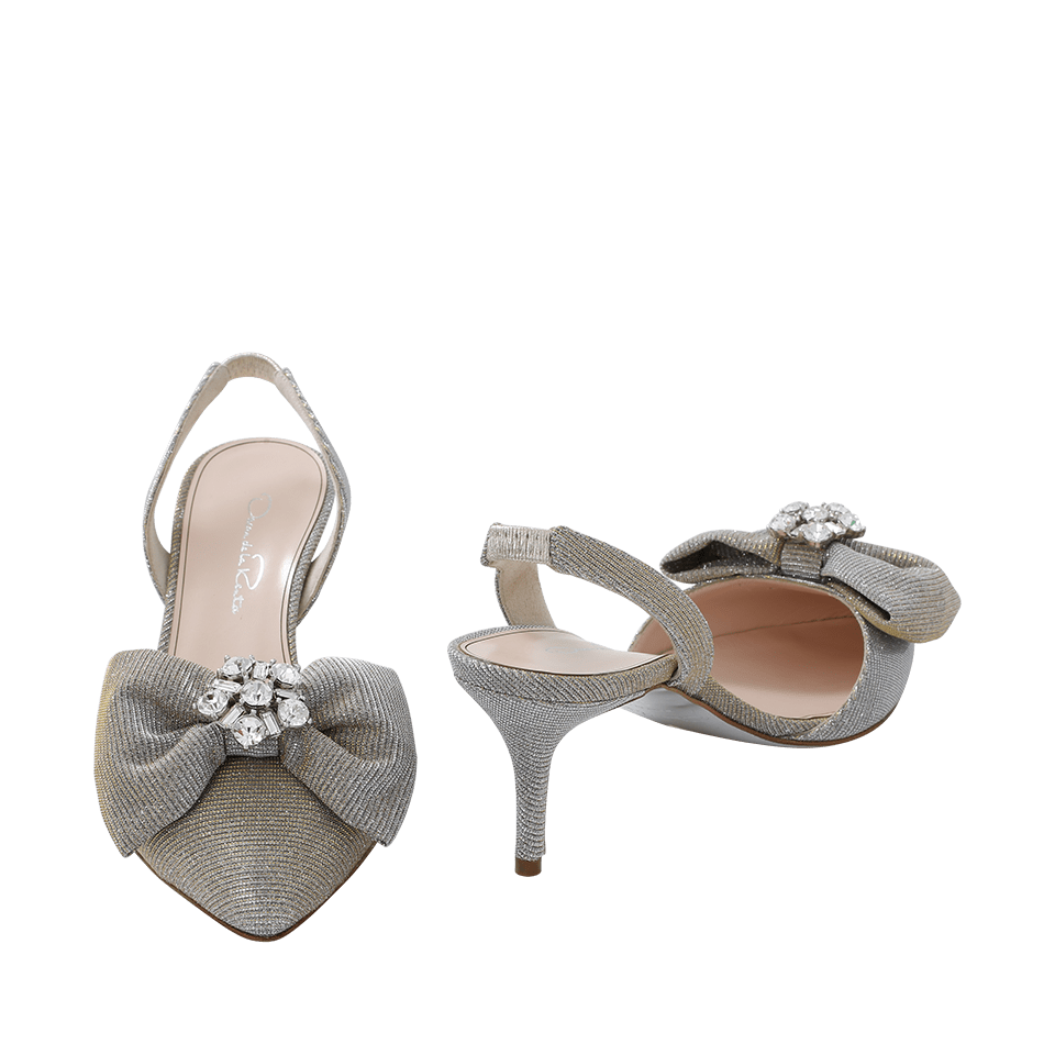 OSCAR DE LA RENTA-Pamie Lamé Jeweled Slingback-