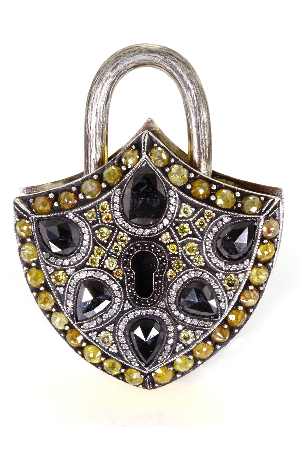 Black Yellow Diamond Shield Keyhole Pendant