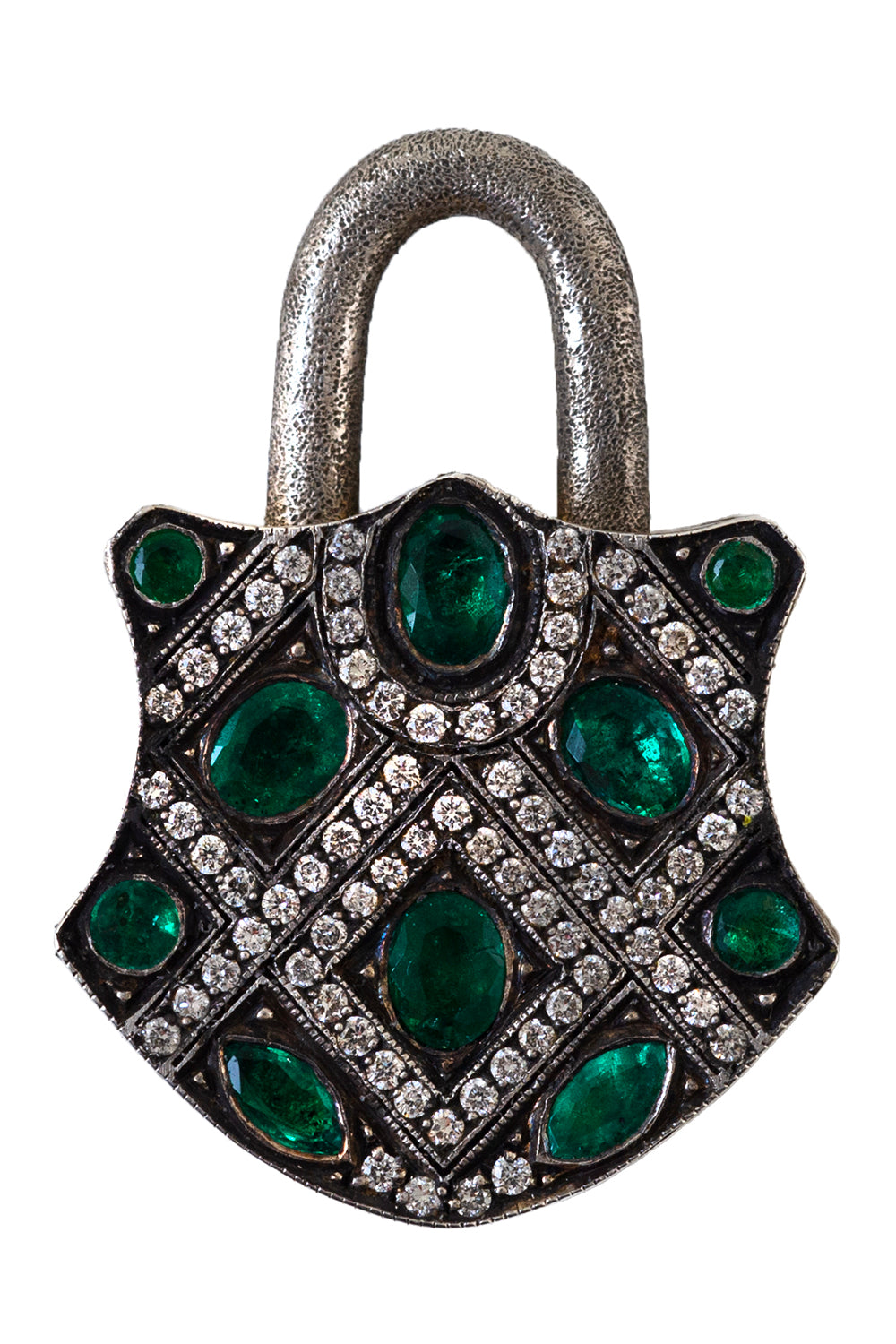 Green Garnet Yellow Brown Diamond Padlock Pendant