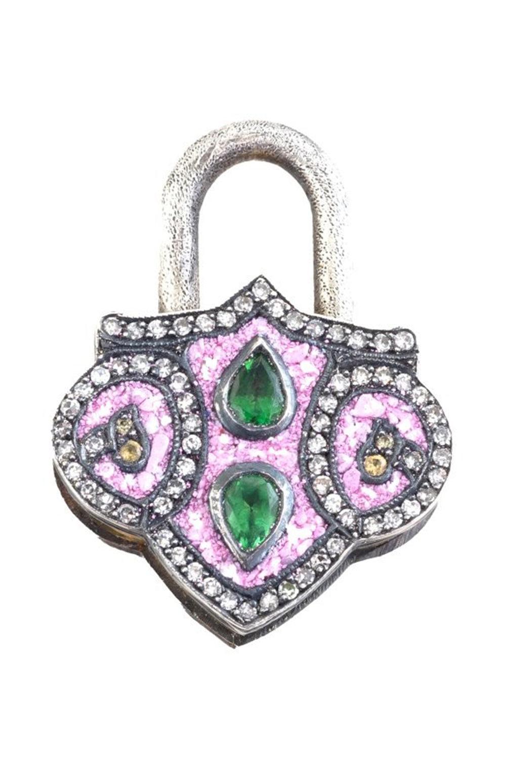 Pink Green Amethyst Medium Padlock Pendant-YELLOW GOLD-JEWELRYFINE JEWELPENDANT-SEVAN BICAKCI
