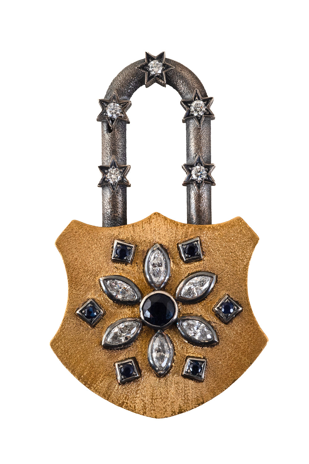 Blue Sapphire Flower Lock Pendant