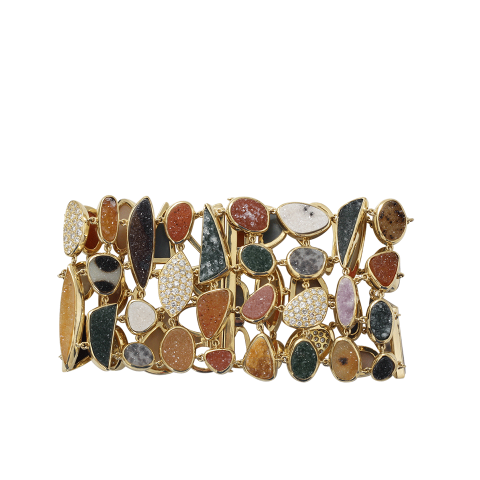 PAMELA HUIZENGA-Druzy Agate Multi Row Bracelet-YELLOW GOLD