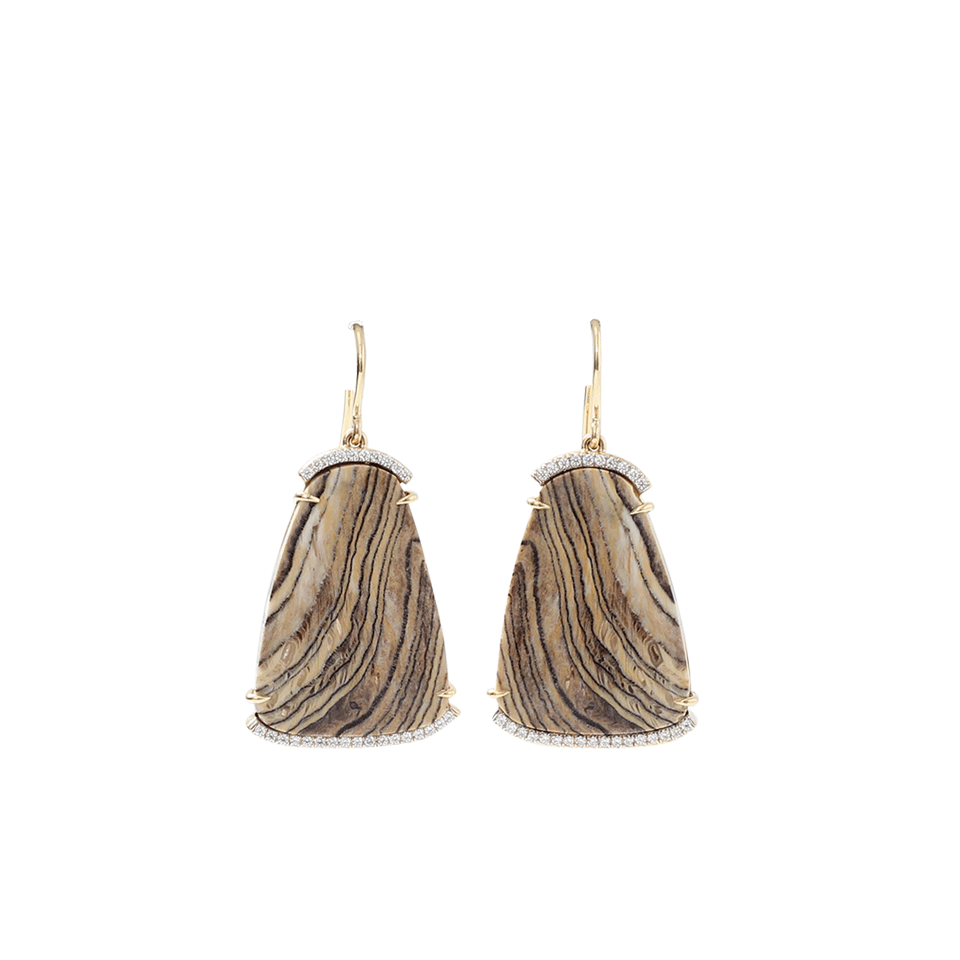 PAMELA HUIZENGA-Fossilized Sequoia Earrings-YELLOW GOLD
