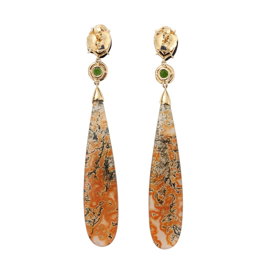 PAMELA HUIZENGA-Moss Agate And Geode Earrings-YELLOW GOLD