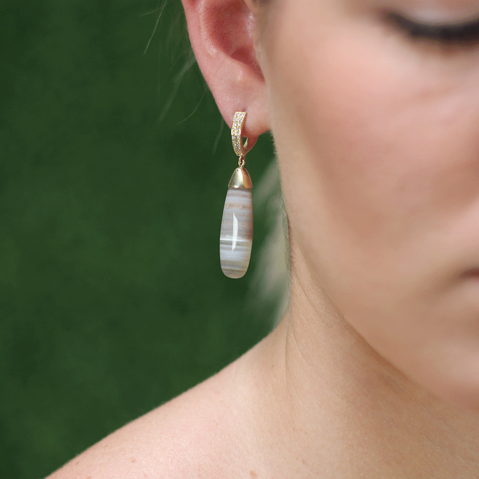 PAMELA HUIZENGA-Saturn Chalcedony Earrings-YELLOW GOLD