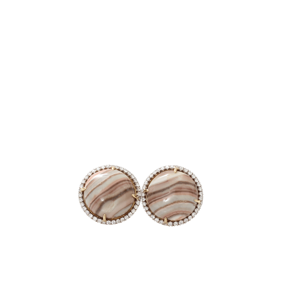 PAMELA HUIZENGA-Saturn Chalcedony Stud Earrings-YELLOW GOLD