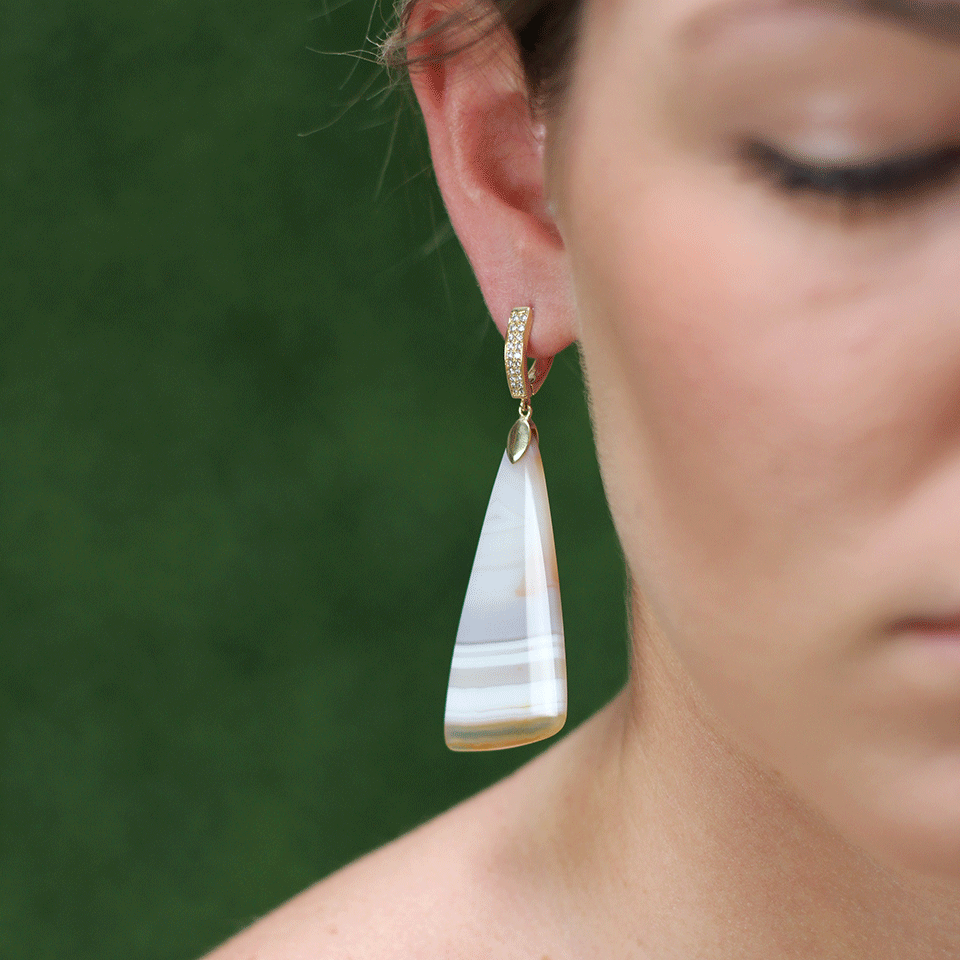 PAMELA HUIZENGA-Stripe Agate Earrings-YELLOW GOLD