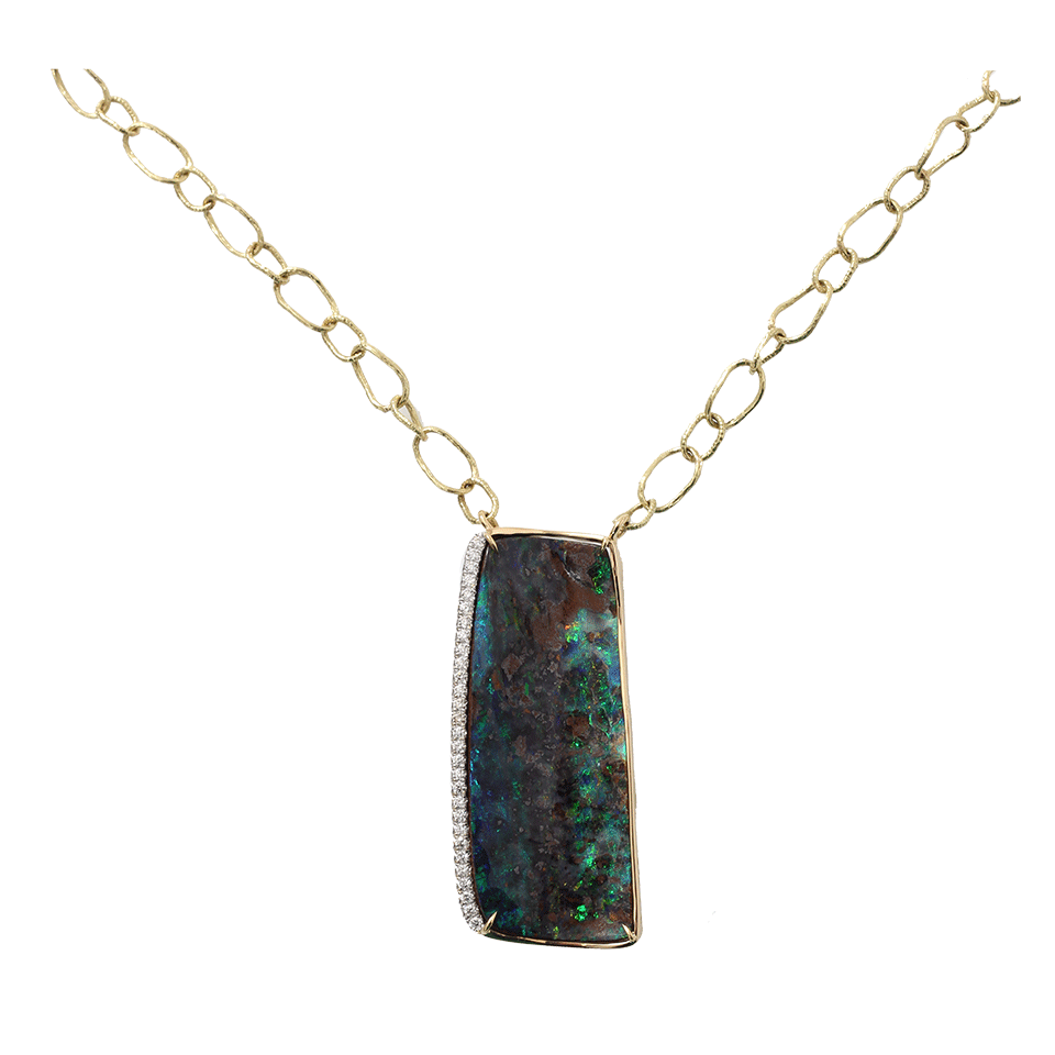 PAMELA HUIZENGA-Boulder Opal And Diamond Pendant Necklace-YELLOW GOLD